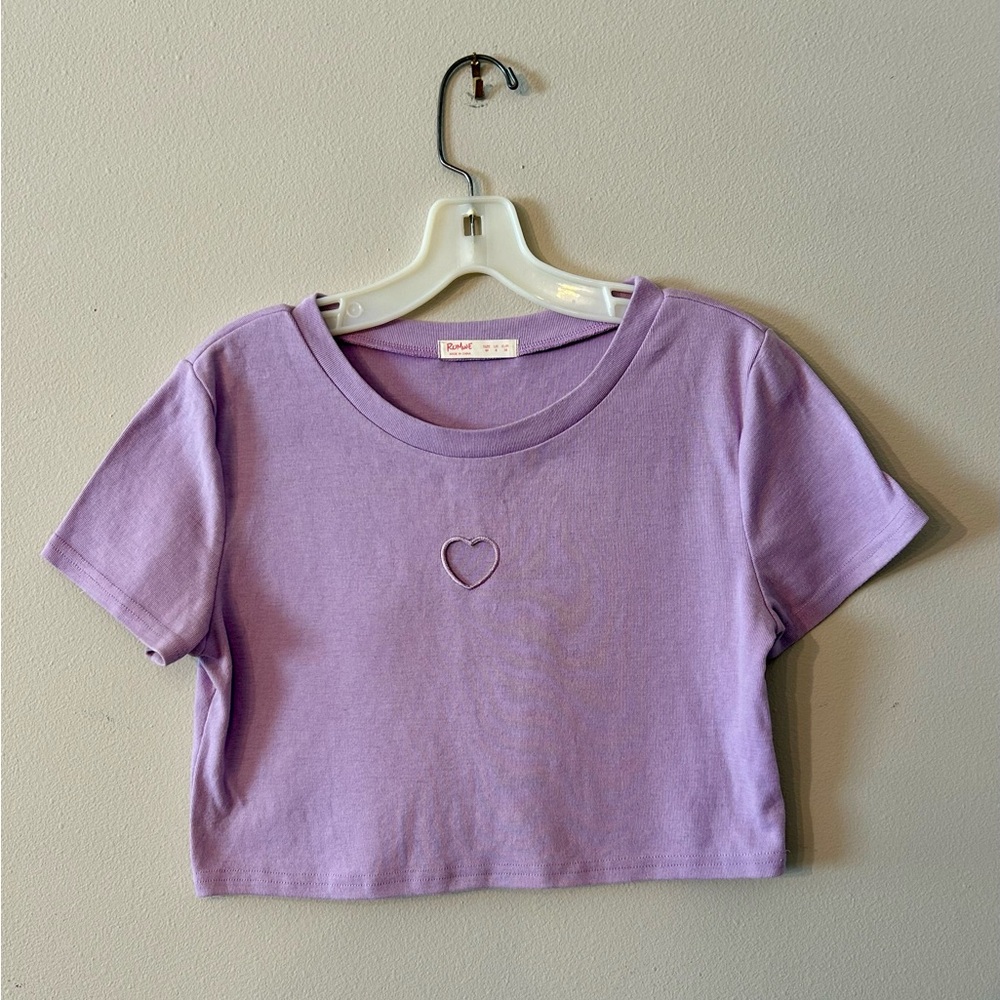 ROMWE Lavender Heart Crop Top with Cutout Heart